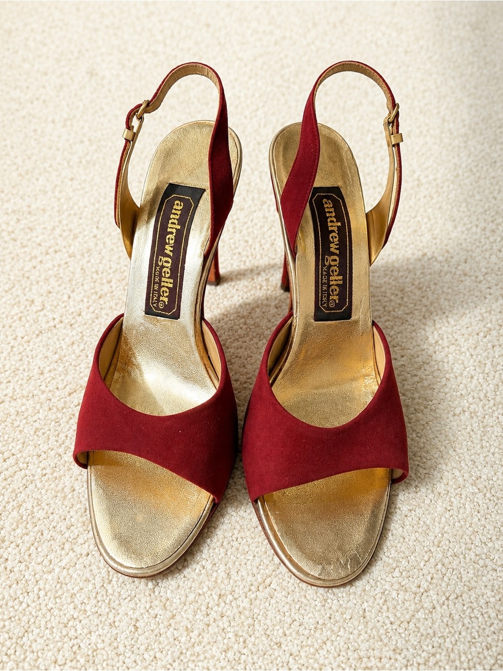 Vintage Andrew Geller Burgundy Slingback Heels w/ Gold Insole Made in Italy SZ 8
